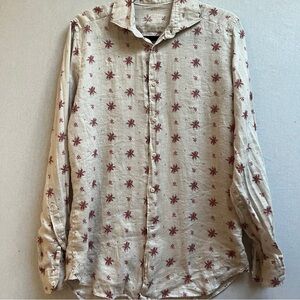 Camicissima 100% Linen Beige Floral Button Up Shirt Sz 38/ US M